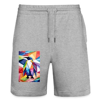 Regenbogen-Origami-Pinguin - Stanley/Stella Unisex Bio Joggingshorts Trainer  - Grau meliert - Vorne - Nik (191cm) & Marisol (170cm)