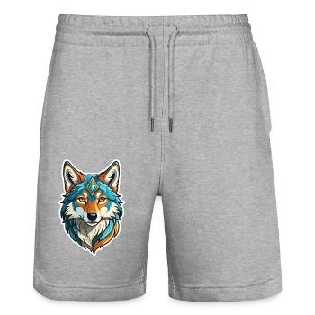 Illustration fantastique de loup - Short de jogging bio TRAINER Stanley/Stella unisexe - gris chiné - Devant - Nik (191cm) & Marisol (170cm)