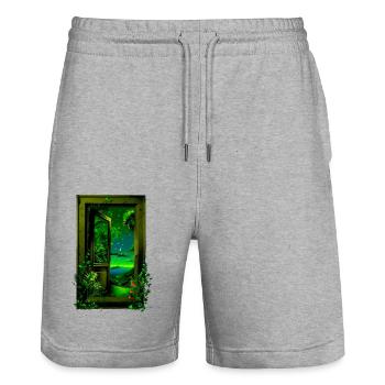 Tür ins Paradies - Stanley/Stella Unisex Bio Joggingshorts Trainer  - Grau meliert - Vorne - Nik (191cm) & Marisol (170cm)