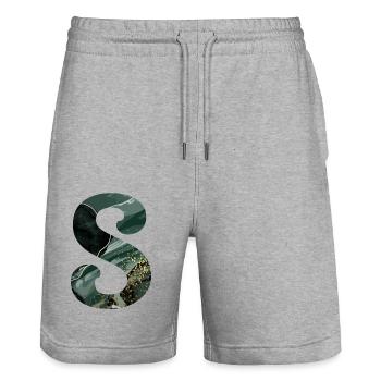 Lettre s marbré vert - Short de jogging bio TRAINER Stanley/Stella unisexe - gris chiné - Devant - Nik (191cm) & Marisol (170cm)