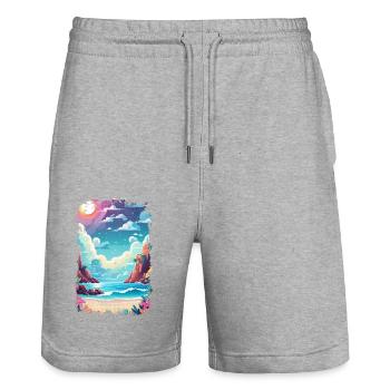 Strandurlaub Sonne Meer - Stanley/Stella Unisex Bio Joggingshorts Trainer  - Grau meliert - Vorne - Nik (191cm) & Marisol (170cm)