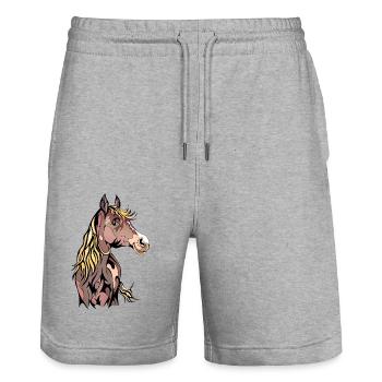 cheval pintabian - Short de jogging bio TRAINER Stanley/Stella unisexe - gris chiné - Devant - Nik (191cm) & Marisol (170cm)