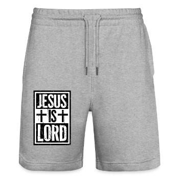 Jésus est Seigneur Croyez Croix Christ Foi Chrétien - Short de jogging bio TRAINER Stanley/Stella unisexe - gris chiné - Devant - Nik (191cm) & Marisol (170cm)