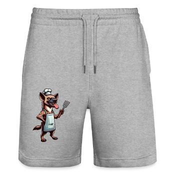 Hyäne Chef am Grill Sommer BBQ - Stanley/Stella Unisex Bio Joggingshorts Trainer  - Grau meliert - Vorne - Nik (191cm) & Marisol (170cm)