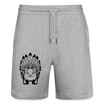 Grimmiger Indianerhäuptling mit Federschmuck Comic - Stanley/Stella Unisex Bio Joggingshorts Trainer  - Grau meliert - Vorne - Nik (191cm) & Marisol (170cm)