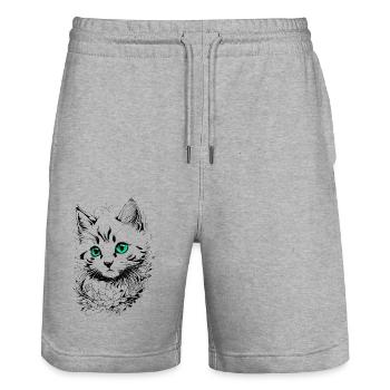 Kätzchen-Tattoo 🐾 2 - Stanley/Stella Unisex Bio Joggingshorts Trainer  - Grau meliert - Vorne - Nik (191cm) & Marisol (170cm)