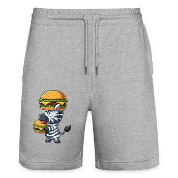 Hamburger zébré fantaisiste Cheeseburger - Short de jogging bio TRAINER Stanley/Stella unisexe - gris chiné - Devant - Nik (191cm) & Marisol (170cm)