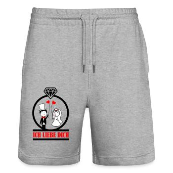 I love you 002 - Stanley/Stella Trainer Unisex Organic Jogging Shorts - heather grey - Front - Nik (191cm) & Marisol (170cm)