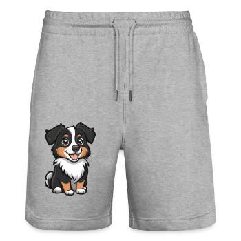Australian Shepherd Dog Comic Cute - Stanley/Stella Trainer Unisex Organic Jogging Shorts - heather grey - Front - Nik (191cm) & Marisol (170cm)