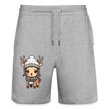 Reh Geweih Winter Tier Baby Comic - Stanley/Stella Unisex Bio Joggingshorts Trainer  - Grau meliert - Vorne - Nik (191cm) & Marisol (170cm)