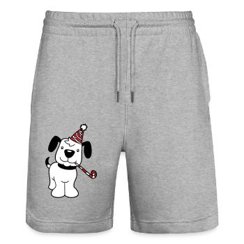chien anniversaire réveillon nouvel an chapeau de fête célébrer crapaud - Short de jogging bio TRAINER Stanley/Stella unisexe - gris chiné - Devant - Nik (191cm) & Marisol (170cm)
