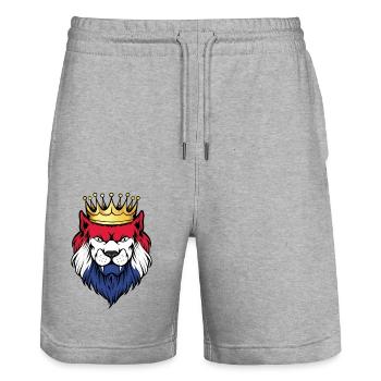 Lion de dessin animé aux couleurs néerlandaises - Short de jogging bio TRAINER Stanley/Stella unisexe - gris chiné - Devant - Nik (191cm) & Marisol (170cm)