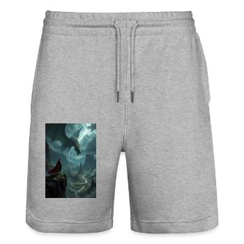 Fantasy-Gemälde, Drache. - Stanley/Stella Unisex Bio Joggingshorts Trainer  - Grau meliert - Vorne - Nik (191cm) & Marisol (170cm)