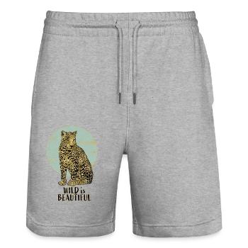Leopard. Wild is Beautiful - Stanley/Stella Trainer Unisex Organic Jogging Shorts - heather grey - Front - Nik (191cm) & Marisol (170cm)