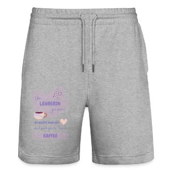 Um Lehrerin zu sein braucht man ein Herz & Kaffee - Stanley/Stella Unisex Bio Joggingshorts Trainer  - Grau meliert - Vorne - Nik (191cm) & Marisol (170cm)