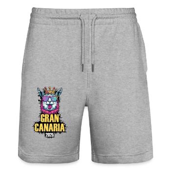Gran Canaria 2025 Alpaca Party Holiday - Stanley/Stella Trainer Unisex Organic Jogging Shorts - heather grey - Front - Nik (191cm) & Marisol (170cm)