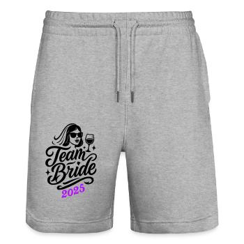 Team Bride 2025 - Stanley/Stella Trainer Unisex Organic Jogging Shorts - heather grey - Front - Nik (191cm) & Marisol (170cm)