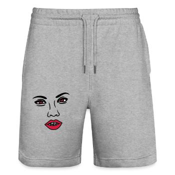woman sexy nose face head female girl girl - Stanley/Stella Trainer Unisex Organic Jogging Shorts - heather grey - Front - Nik (191cm) & Marisol (170cm)