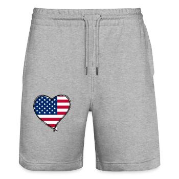 Heart USA - Stanley/Stella Trainer Unisex Organic Jogging Shorts - heather grey - Front - Nik (191cm) & Marisol (170cm)