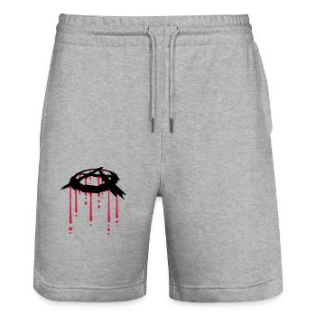 blood drop anarchy symbol - Stanley/Stella Trainer Unisex Organic Jogging Shorts - heather grey - Front - Nik (191cm) & Marisol (170cm)