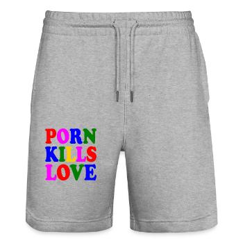 Porn kills love - Stanley/Stella Unisex Bio Joggingshorts Trainer  - Grau meliert - Vorne - Nik (191cm) & Marisol (170cm)
