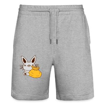 Lapin de Pâques grand sac d’oeufs - Short de jogging bio TRAINER Stanley/Stella unisexe - gris chiné - Devant - Nik (191cm) & Marisol (170cm)