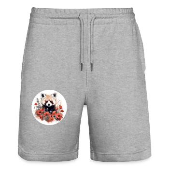 Roter Panda - Stanley/Stella Unisex Bio Joggingshorts Trainer  - Grau meliert - Vorne - Nik (191cm) & Marisol (170cm)