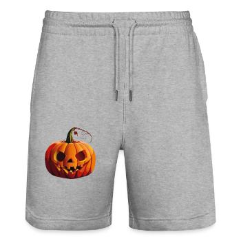 Spooky Horror Pumpkin Head: Pumpkin Monster - Stanley/Stella Trainer Unisex Organic Jogging Shorts - heather grey - Front - Nik (191cm) & Marisol (170cm)