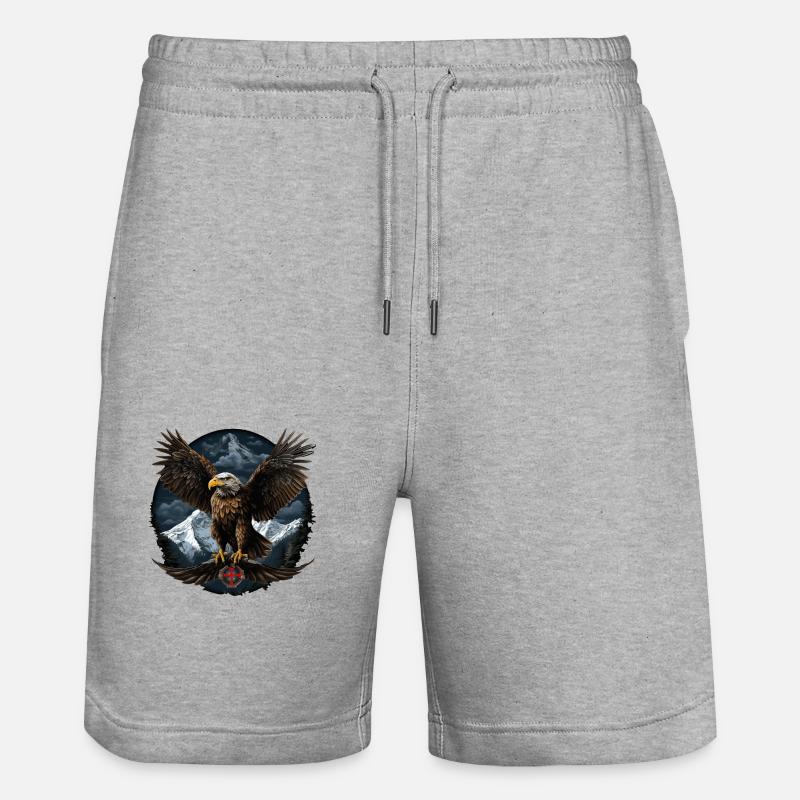 Bald Eagle Design with Mountains - Stanley/Stella Trainer Unisex Organic Jogging Shorts - heather grey