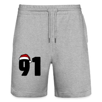 91 Number Christmas - Stanley/Stella Trainer Unisex Organic Jogging Shorts - heather grey - Front - Nik (191cm) & Marisol (170cm)
