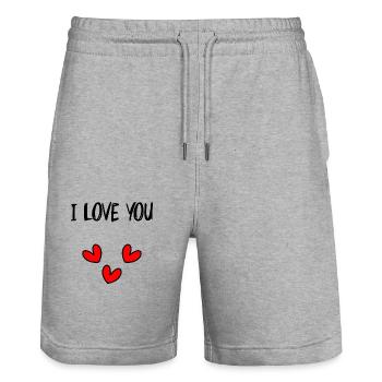 PAAR. ICH HABE GERADE GEHEIRATET. Junggesellinnenabschied. VALENTINSTAG. MARIES - Stanley/Stella Unisex Bio Joggingshorts Trainer  - Grau meliert - Vorne - Nik (191cm) & Marisol (170cm)