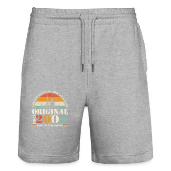 2002: Vintage Legend for the 22nd Anniversary - Stanley/Stella Trainer Unisex Organic Jogging Shorts - heather grey - Front - Nik (191cm) & Marisol (170cm)