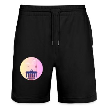 Berlin Chic - Stanley/Stella Unisex Bio Joggingshorts Trainer  - Schwarz - Vorne - Nik (191cm) & Marisol (170cm)