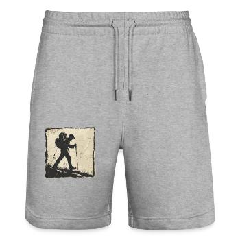 Randonnée, Randonnée, Montagnes, Nature, Camping, Sommet, Alpes - Short de jogging bio TRAINER Stanley/Stella unisexe - gris chiné - Devant - Nik (191cm) & Marisol (170cm)