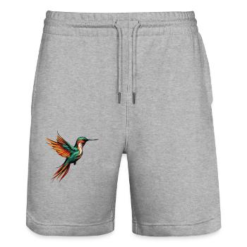 Oiseau Colibri - Short de jogging bio TRAINER Stanley/Stella unisexe - gris chiné - Devant - Nik (191cm) & Marisol (170cm)