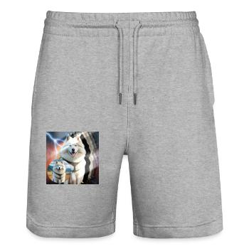 Samojedenliebe - Stanley/Stella Unisex Bio Joggingshorts Trainer  - Grau meliert - Vorne - Nik (191cm) & Marisol (170cm)