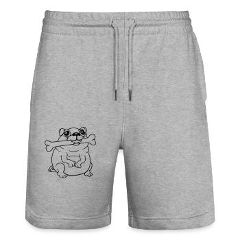 Mops Hund Knochen Maul HungerLecker Glücklich Cool - Stanley/Stella Unisex Bio Joggingshorts Trainer  - Grau meliert - Vorne - Nik (191cm) & Marisol (170cm)
