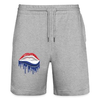Cartoon Lips in Netherlands Colors - Stanley/Stella Trainer Unisex Organic Jogging Shorts - heather grey - Front - Nik (191cm) & Marisol (170cm)