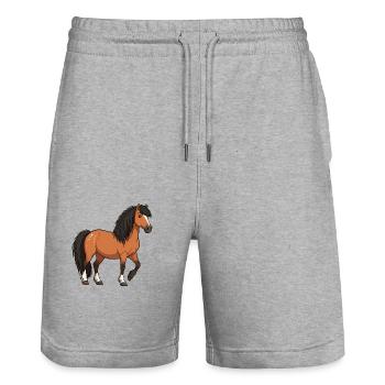 Icelandic pony reel - Stanley/Stella Trainer Unisex Organic Jogging Shorts - heather grey - Front - Nik (191cm) & Marisol (170cm)