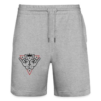Signe de fête de la main Célébrer - Short de jogging bio TRAINER Stanley/Stella unisexe - gris chiné - Devant - Nik (191cm) & Marisol (170cm)
