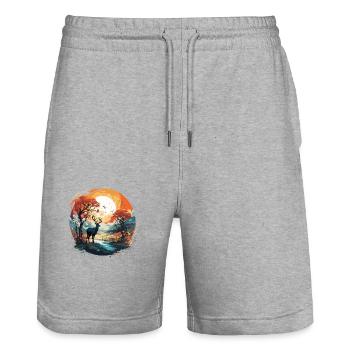 Deer in the Autumn Circle - Stanley/Stella Trainer Unisex Organic Jogging Shorts - heather grey - Front - Nik (191cm) & Marisol (170cm)