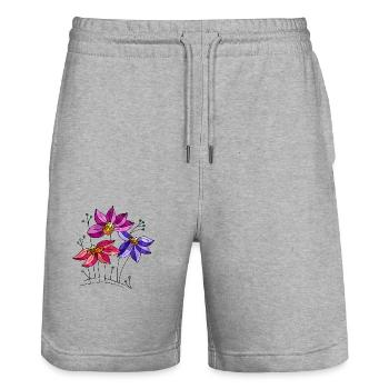 Flowers - Stanley/Stella Trainer Unisex Organic Jogging Shorts - heather grey - Front - Nik (191cm) & Marisol (170cm)