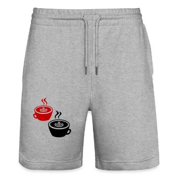 Kaffee Icon - Stanley/Stella Unisex Bio Joggingshorts Trainer  - Grau meliert - Vorne - Nik (191cm) & Marisol (170cm)