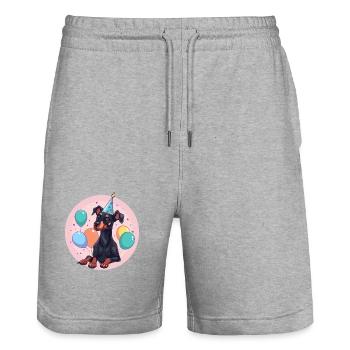 Doberman chien anniversaire bébé - Short de jogging bio TRAINER Stanley/Stella unisexe - gris chiné - Devant - Nik (191cm) & Marisol (170cm)