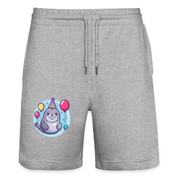 Robbe Tier Geburtstag Baby - Stanley/Stella Unisex Bio Joggingshorts Trainer  - Grau meliert - Vorne - Nik (191cm) & Marisol (170cm)