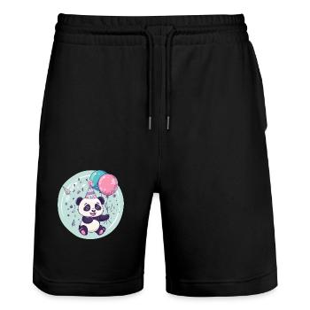 Panda Birthday Baby - Stanley/Stella Trainer Unisex Organic Jogging Shorts - black - Front - Nik (191cm) & Marisol (170cm)