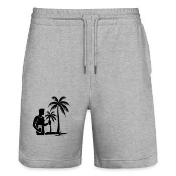 Palm Trees Vacationer Island Icon - Stanley/Stella Trainer Unisex Organic Jogging Shorts - heather grey - Front - Nik (191cm) & Marisol (170cm)