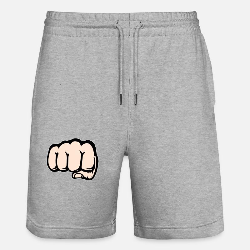 Fist hand icon front - Stanley/Stella Trainer Unisex Organic Jogging Shorts - heather grey