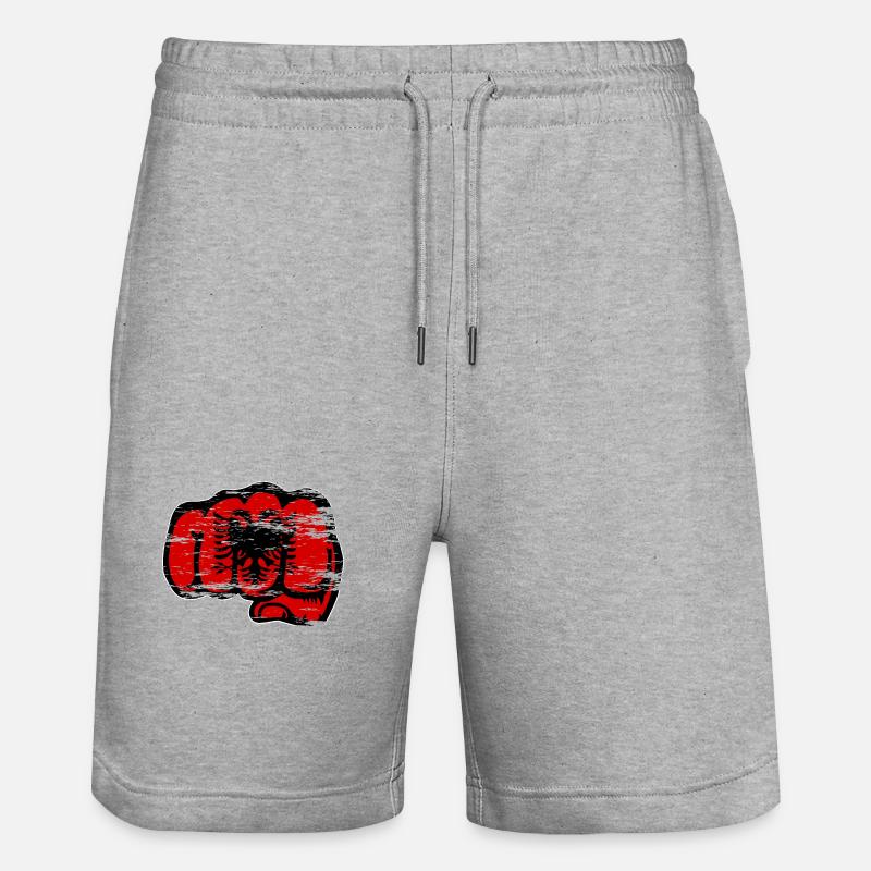 Drapeau de l’Albanie poing utilisé - Short de jogging bio TRAINER Stanley/Stella unisexe - gris chiné