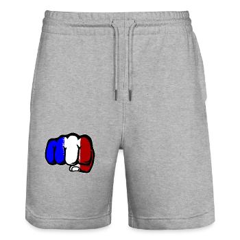 Drapeau de la France main poing - Short de jogging bio TRAINER Stanley/Stella unisexe - gris chiné - Devant - Nik (191cm) & Marisol (170cm)